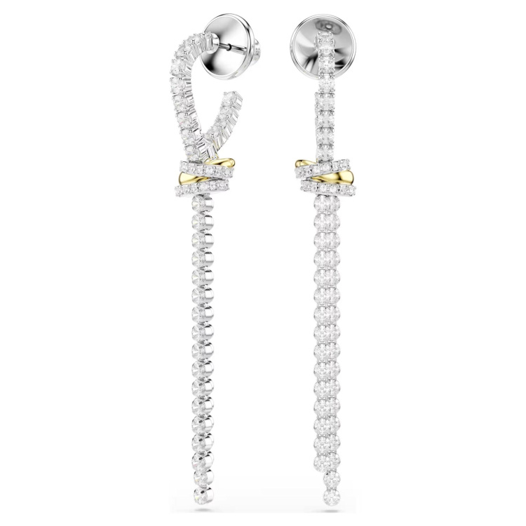 Hyperbola drop earrings Round cut, Knot, White, Mixed metal finish